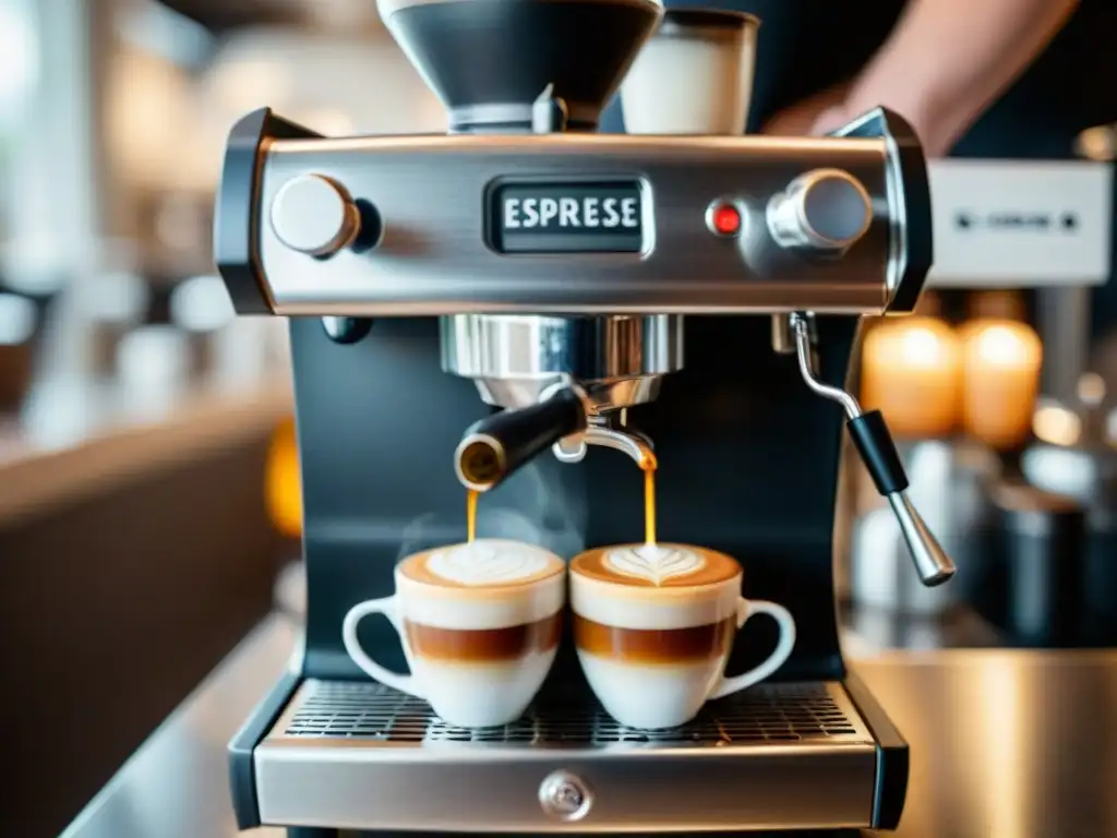 Un barista hábil prepara un espresso perfecto, destacando la destreza y precisión de las mejores marcas de espresso