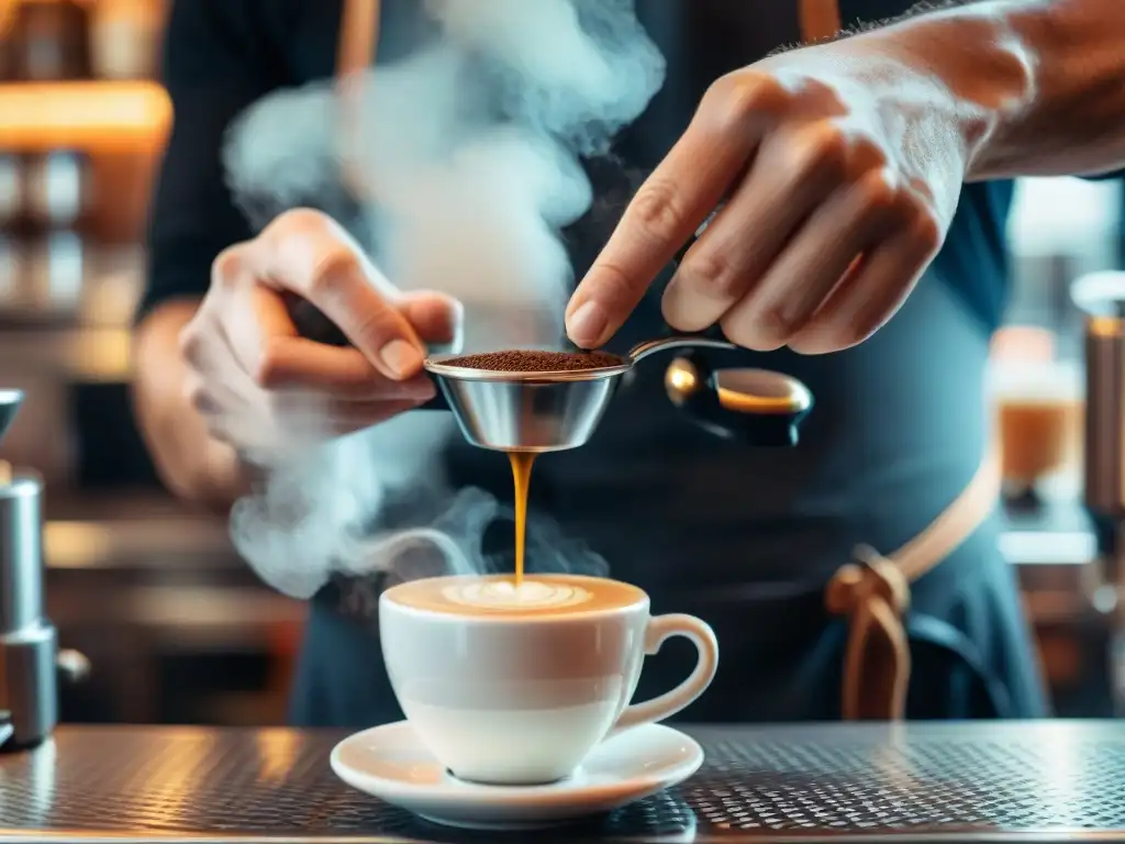 Un barista experimentado preparando con maestría un espresso tradicional en una cafetería italiana clásica