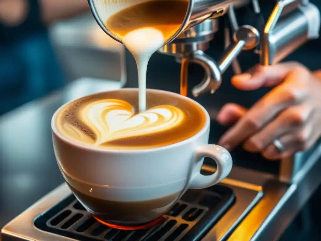 Barista experto creando arte latte con café tradicional Turín