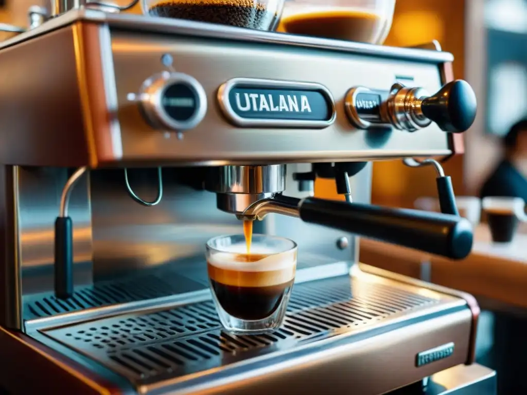 Barista experto preparando un espresso en Roma, capturando la esencia de la historia del espresso en Italia