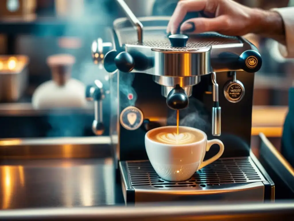 Un barista experto prepara un espresso italiano en una cafetería vintage: bebidas exclusivas cafés italianos