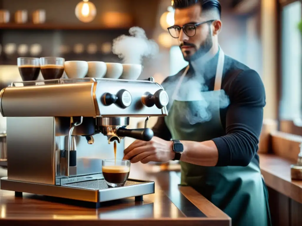 Un barista experto prepara un espresso macchiato en una cafetería italiana vintage, transformación espresso barra italiana culture