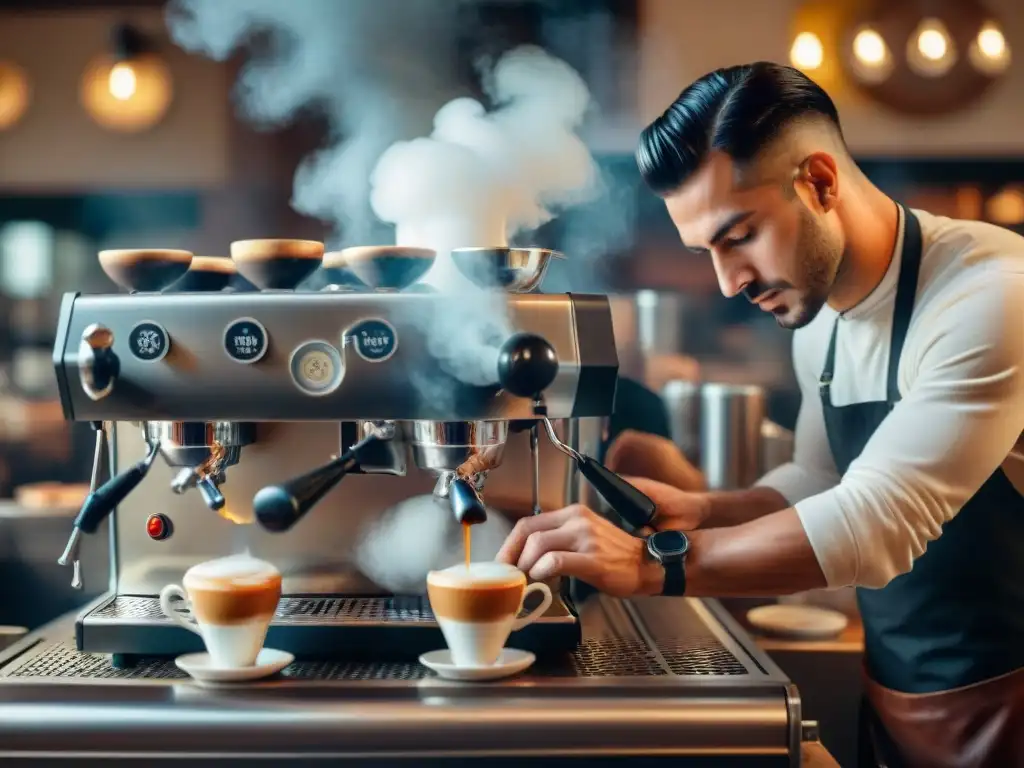 Barista experto preparando el espresso perfecto en un bar italiano tradicional