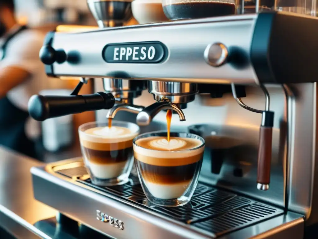 Un barista experto preparando un espresso perfecto en una cafetería italiana, mostrando el diseño de cafeterías italianas especializadas