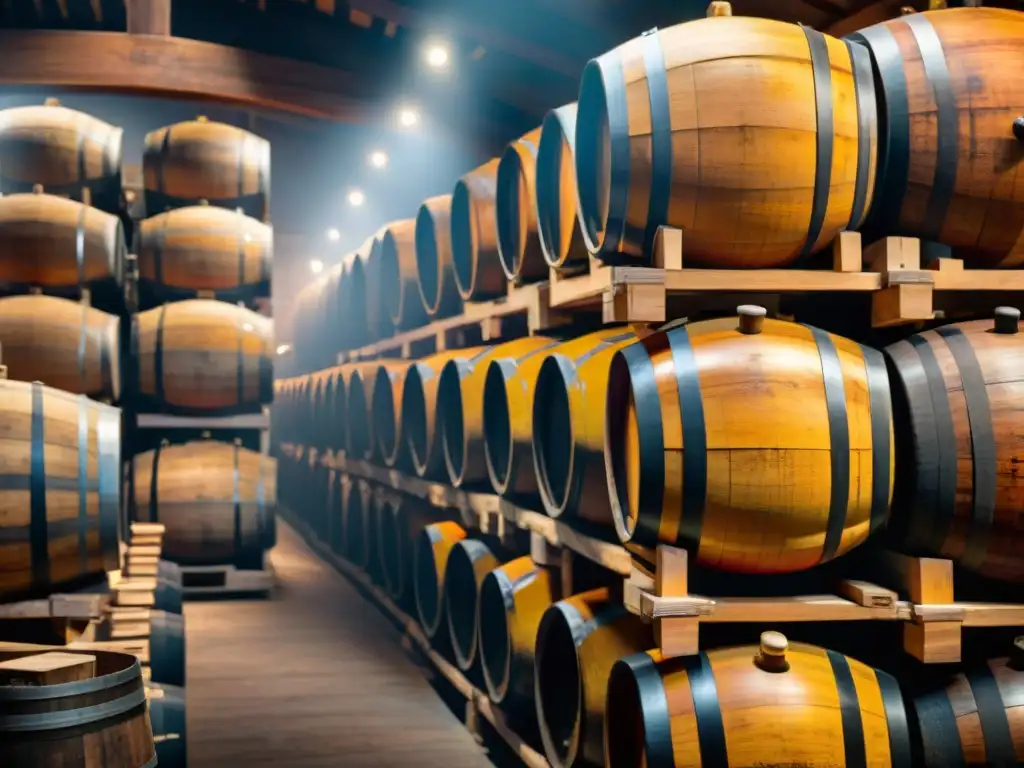 Un barril de madera envejeciendo vinagre balsámico en una bodega italiana rústica