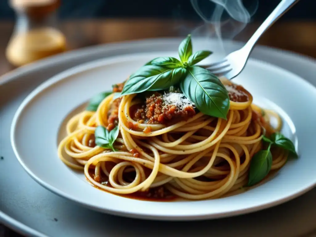 Un bocado de fusión: Spaghetti al café receta italiana con salsa infusionada, queso parmesano y hojas de albahaca fresca