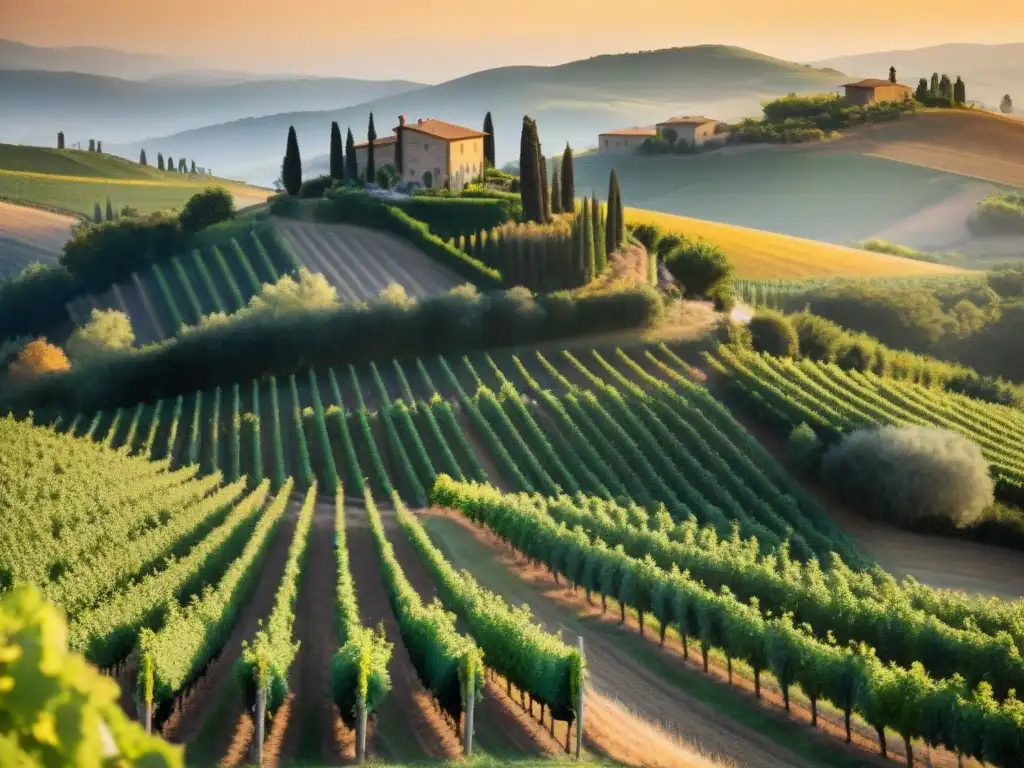 Una bodega familiar en la Toscana con viñedos al atardecer