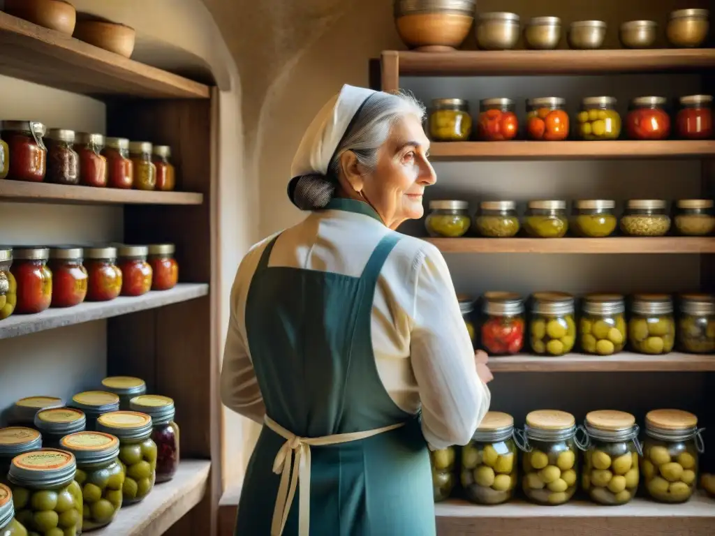 Una bodega italiana tradicional con técnicas tradicionales de conservación de alimentos italianos