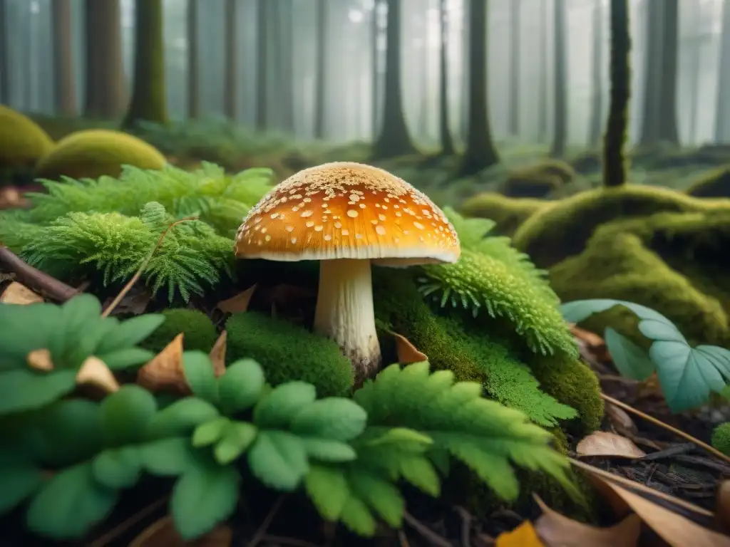 Un bosque italiano pintoresco lleno de Setas de Cardo en Italia, iluminado por la cálida luz del sol entre la frondosa vegetación