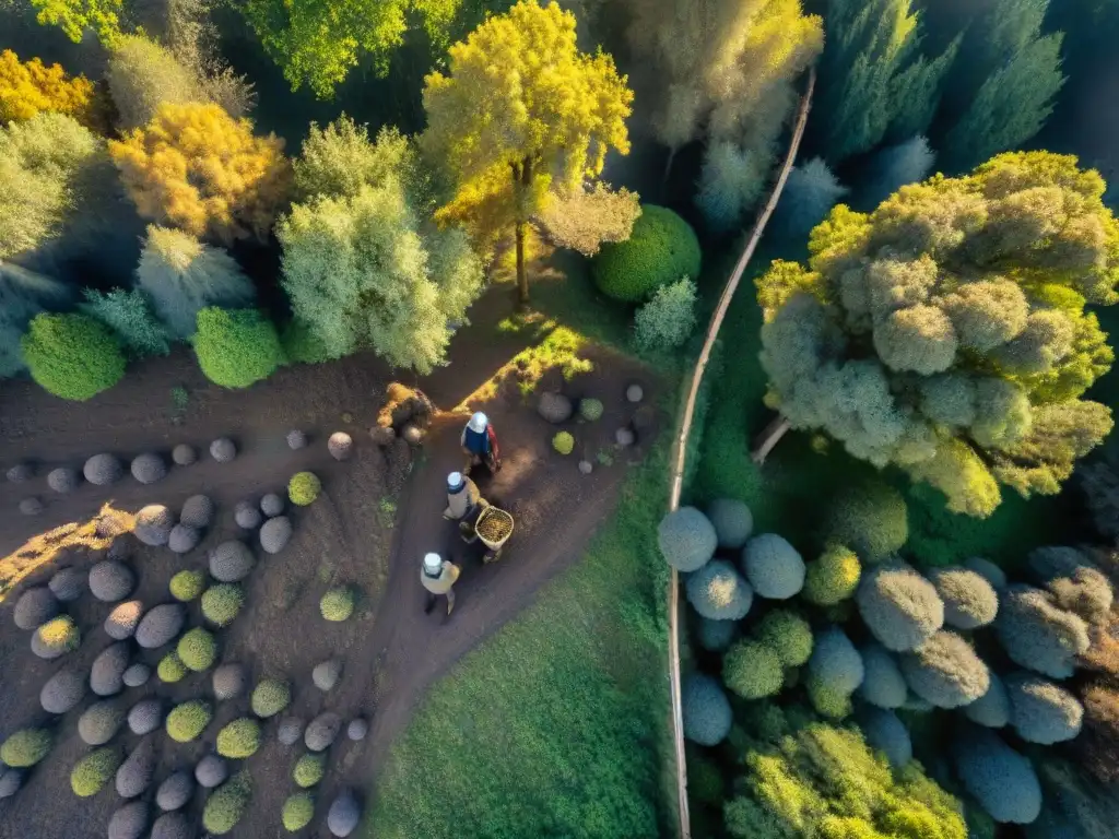 Un bosque de trufas italiano con cazadores y perros en la Caza de trufas en Italia