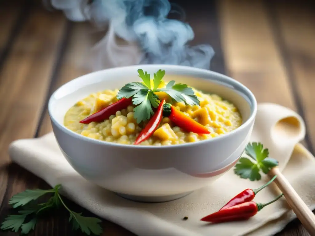 Bowl de risotto curry tailandés con cilantro y chiles, una fusión de sabores auténtica y tentadora