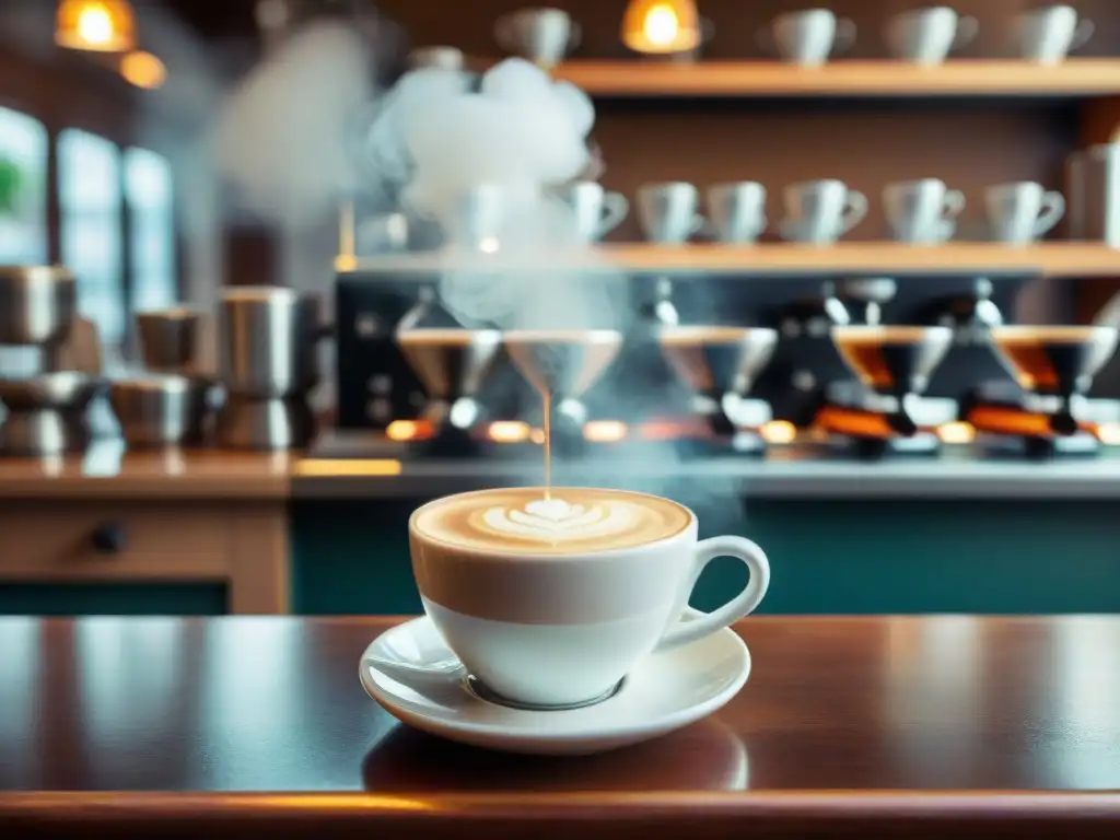 Un bullicioso café italiano tradicional con barista preparando café turco