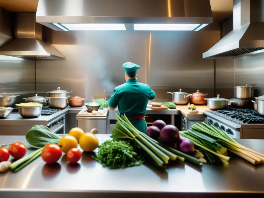 Un bullicioso escenario en una cocina italiana donde estrategias chefs italianos éxito preparan platos tradicionales con pasión y precisión