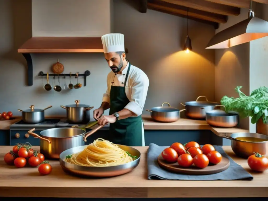 Un bullicioso escenario de cocina italiana tradicional