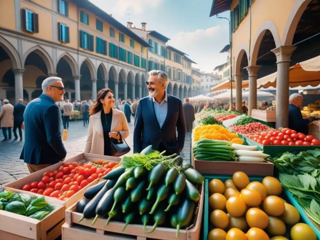 Un bullicioso mercado al aire libre en Florencia con productos frescos sin gluten y el encanto de la cocina italiana