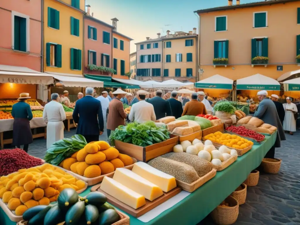 Un bullicioso mercado italiano en 2023 con tendencias gastronomía italiana