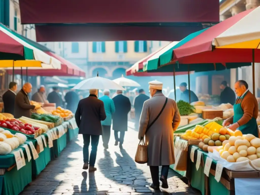 Un bullicioso y vibrante mercado de alimentos al aire libre en Italia