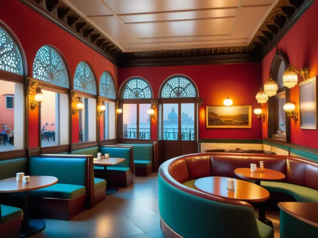 Caffè Florian en Venecia: historia y elegancia en una imagen Café histórico en Italia: Caffè Florian en Venecia con arquitectura y decoraciones elegantes, clientes disfrutando