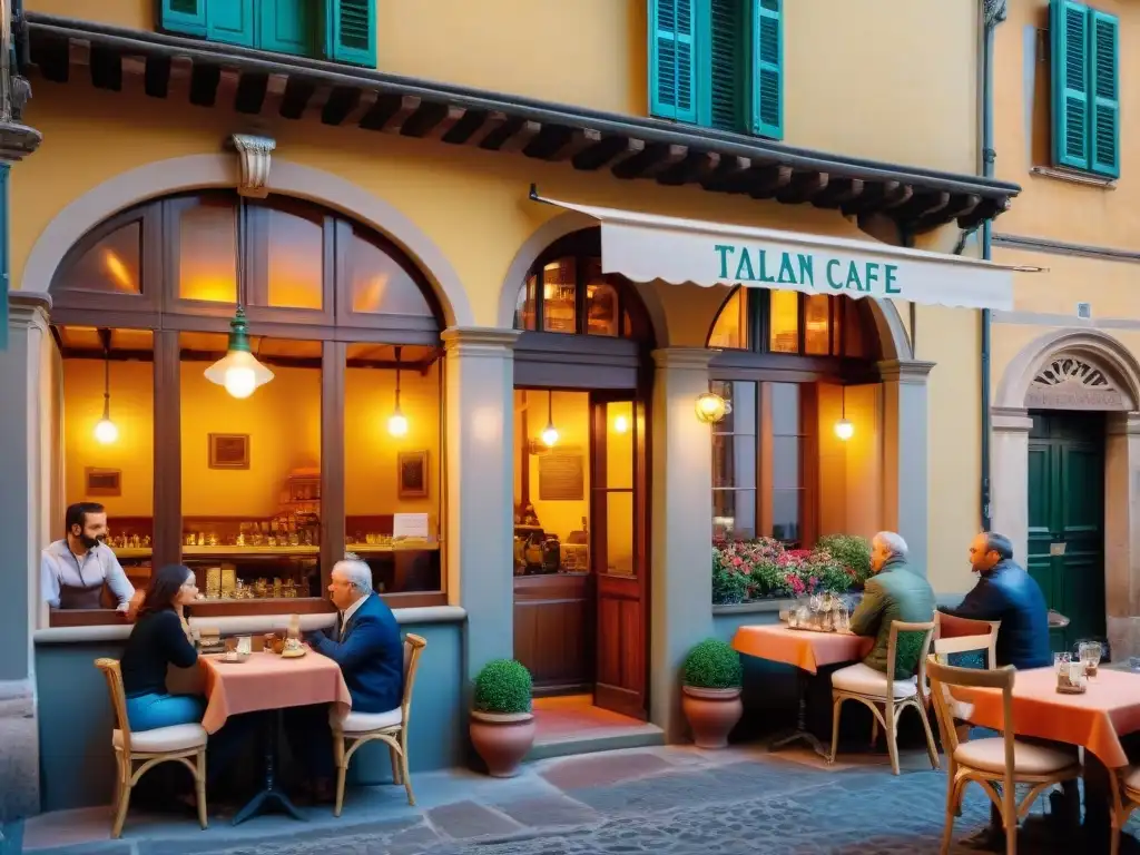 Un café histórico italiano en Florencia, con influencia renacentista, rebosante de encanto y vitalidad