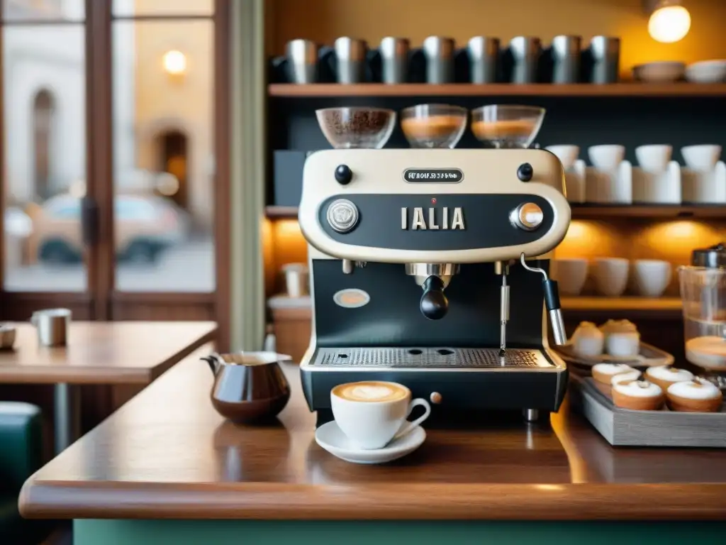 Una cafetería histórica en Italia con barista experto sirviendo espresso