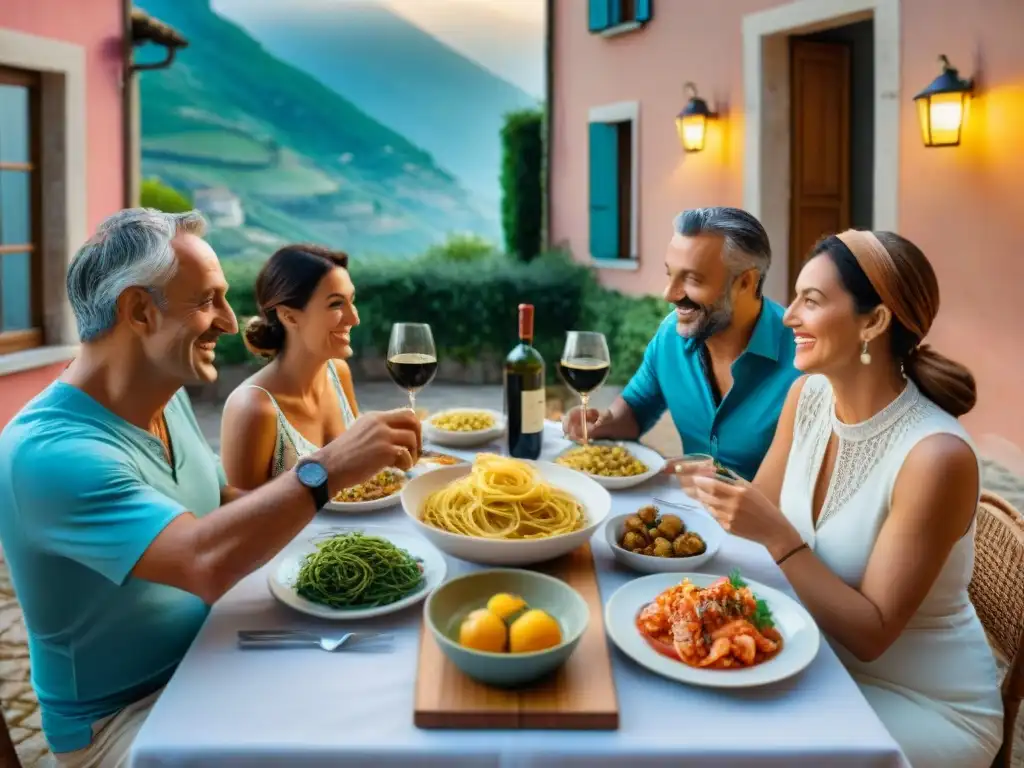 Calendario de fiestas gastronómicas en el sur de Italia: Familia disfrutando de una comida tradicional al aire libre