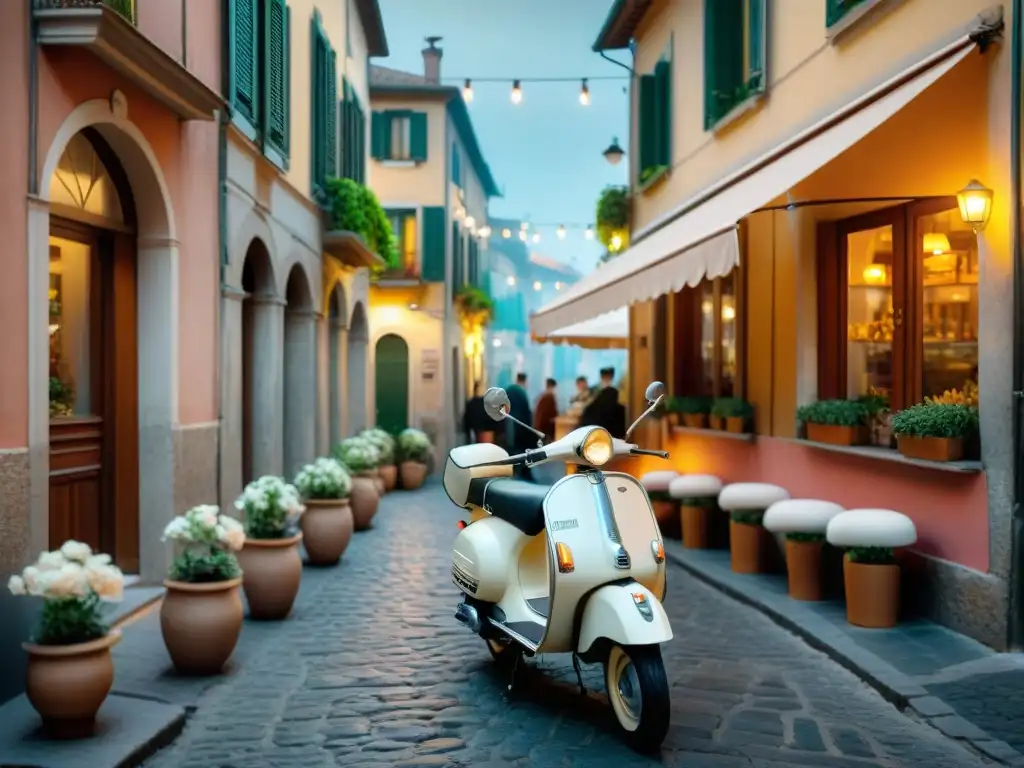 Una calle empedrada en Italia con encantadores cafés al aire libre