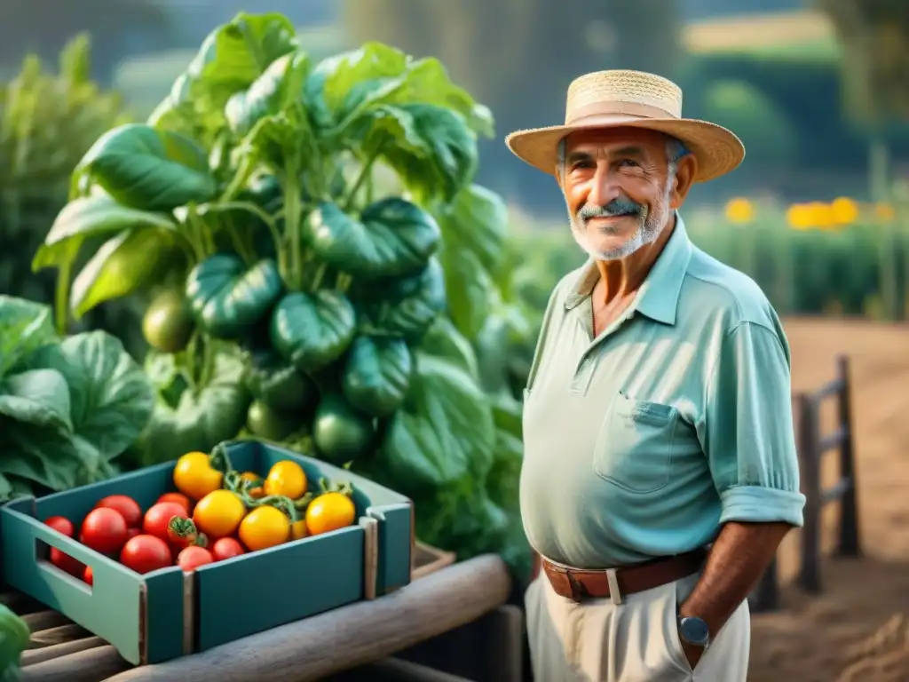 Campesino italiano exhibe autosuficiencia alimentaria en su huerto vibrante bajo el sol