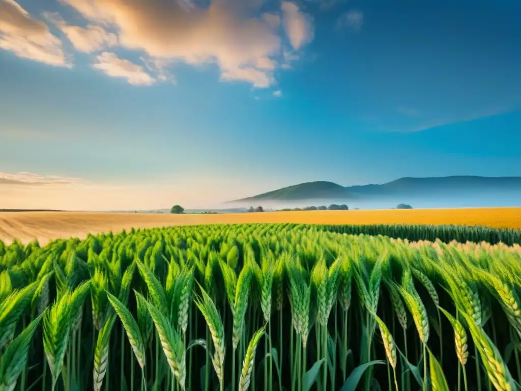 Un campo de cebada dorada bañado por el sol, transmitiendo salud y belleza