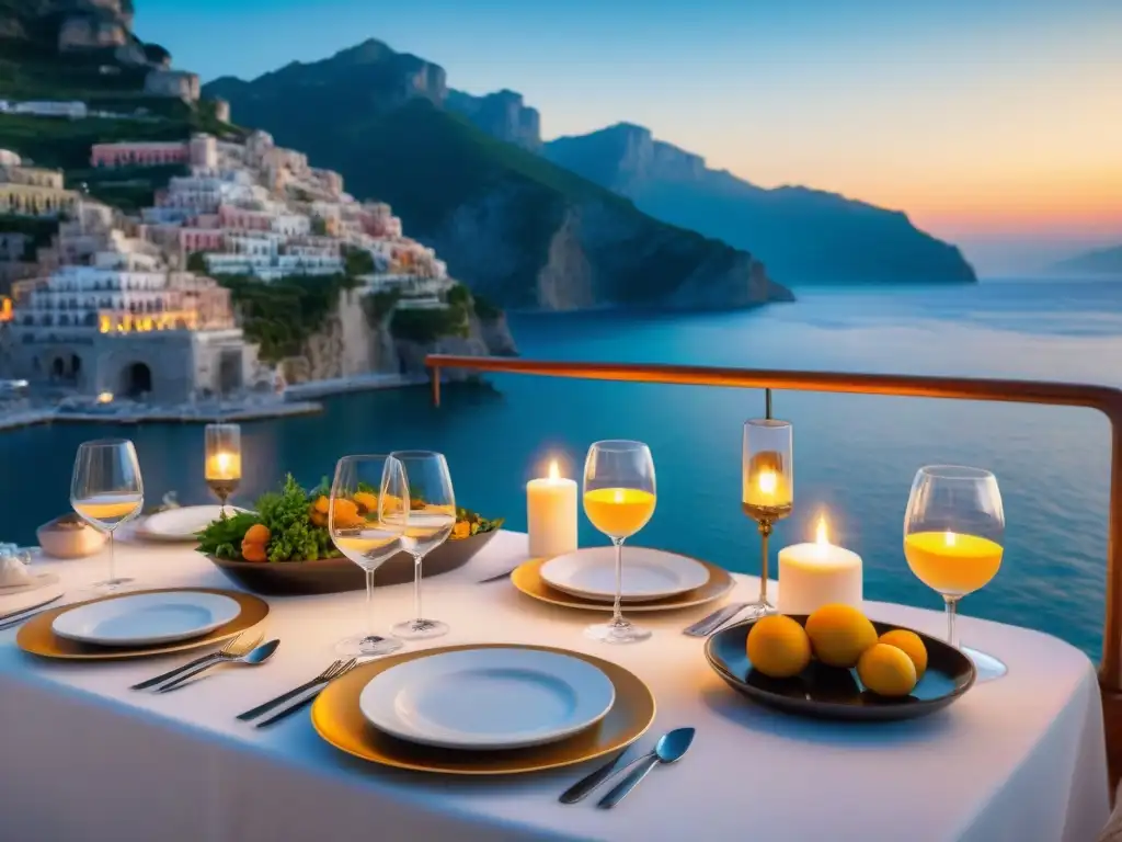 Una cena gourmet en un yate de la Costa Amalfitana al atardecer