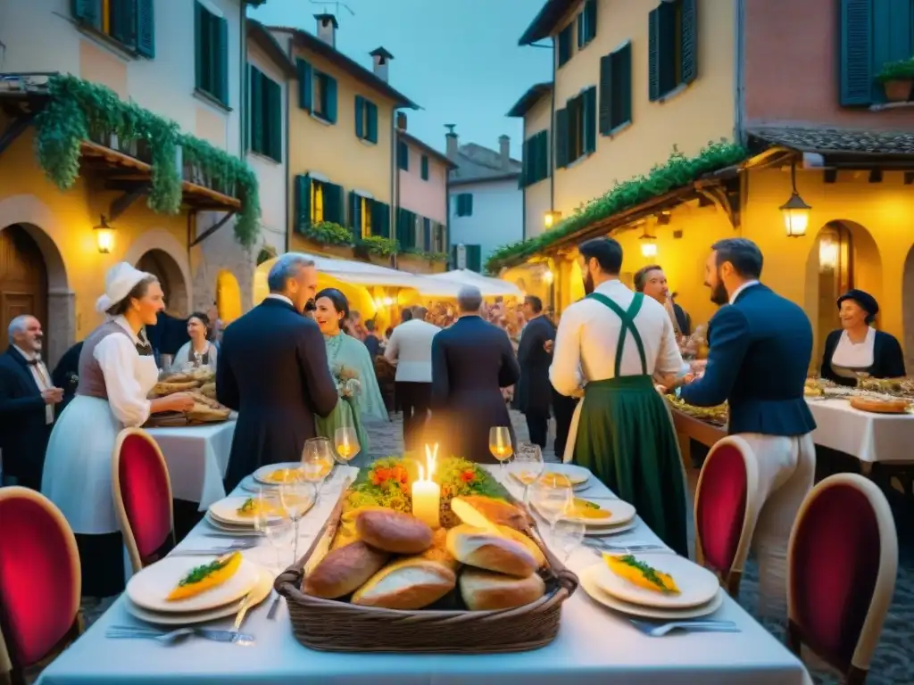 Cenas históricas en un festival italiano con música y comida tradicional