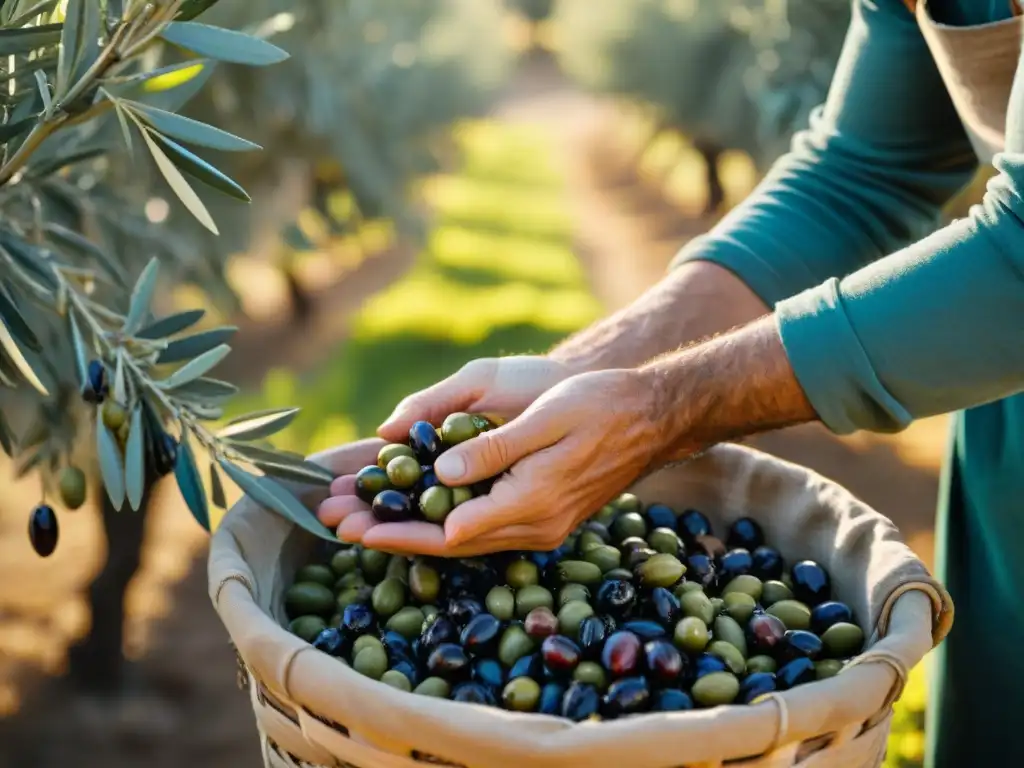 Certificaciones aceite oliva premium: Campesinos cosechando olivas a mano en Toscana, Italia, bajo el cálido sol