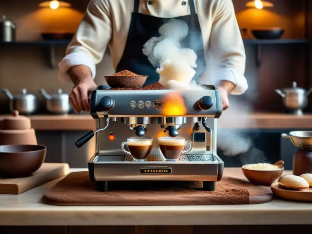 El chef prepara un auténtico Tiramisú en una cocina italiana tradicional, parte de la historia del tiramisú auténtico