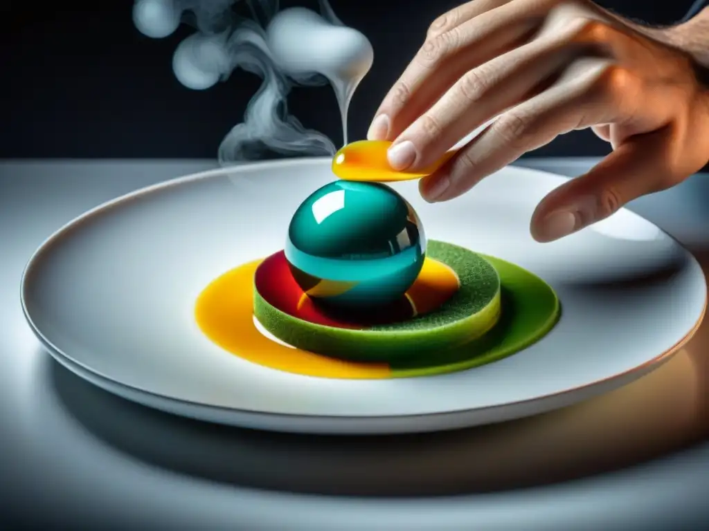 Un chef de cocina molecular preparando un plato italiano moderno con técnicas innovadoras