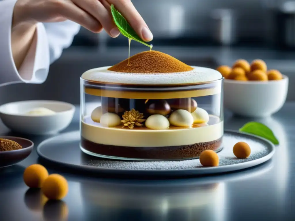 Un chef en cocina molecular crea un tiramisú, fusionando arte y ciencia en postres italianos