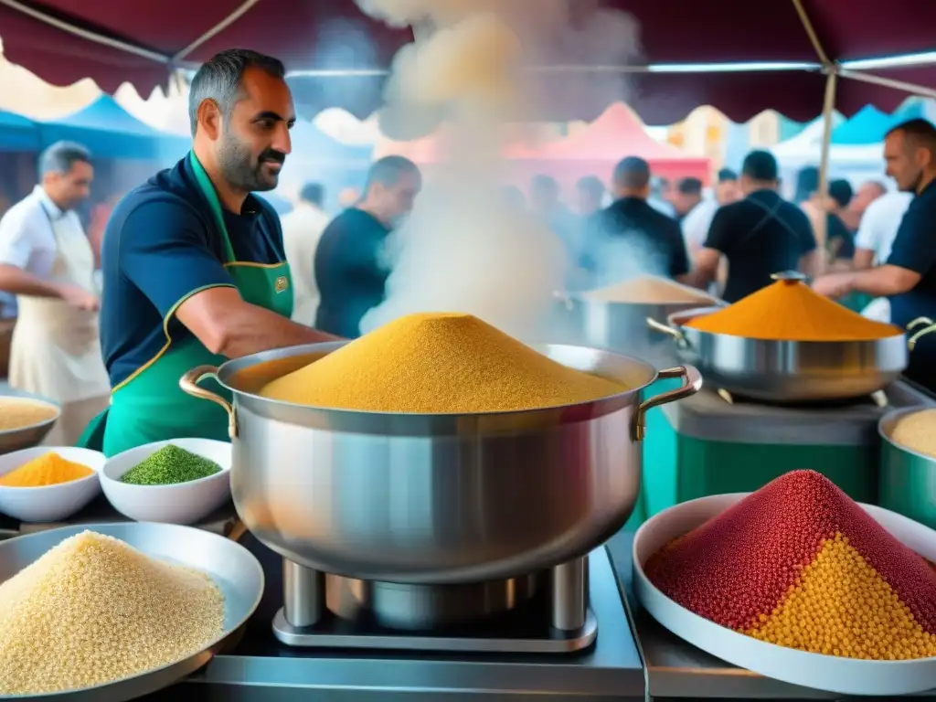 Un chef preparando couscous en el animado Cous Cous Fest Trapani 2021, entre sabores y colores vibrantes