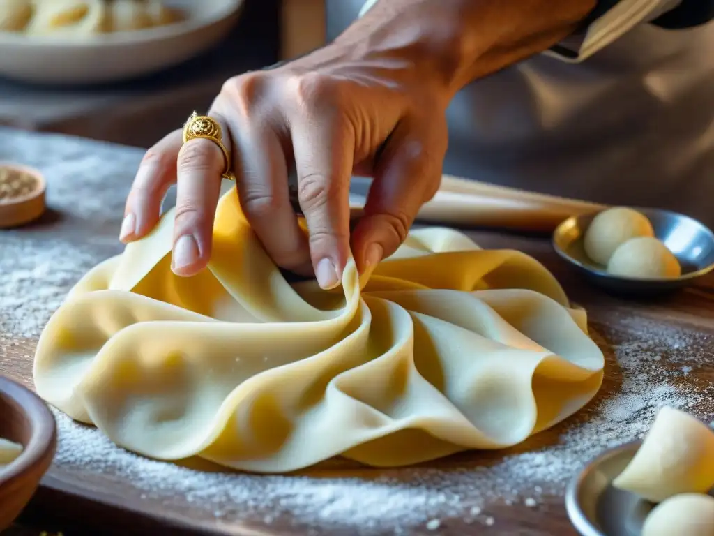 Un chef de Cerdeña moldea culurgiones en una cocina tradicional