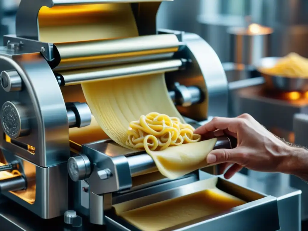 El chef guía con destreza la pasta dorada en la revolucionaria máquina para pasta italiana