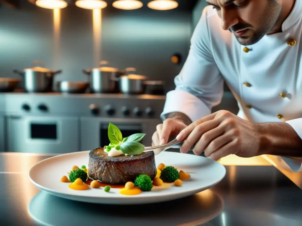 Un chef estrella Michelin crea una obra de arte culinaria en una cocina moderna