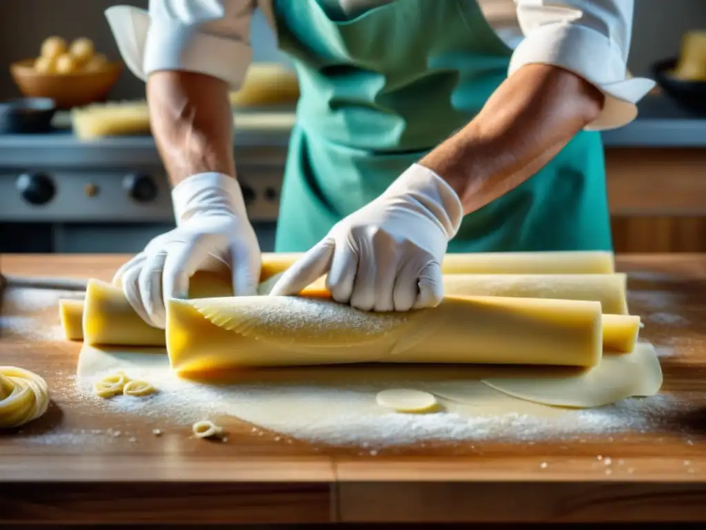 Un chef experto amasa pasta fresca en una cocina italiana platos icónicos