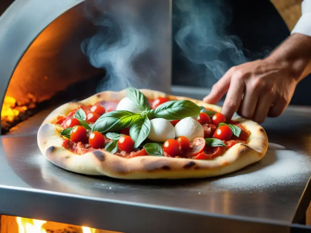 Un chef experto prepara una auténtica pizza napolitana casera en una cocina rústica italiana