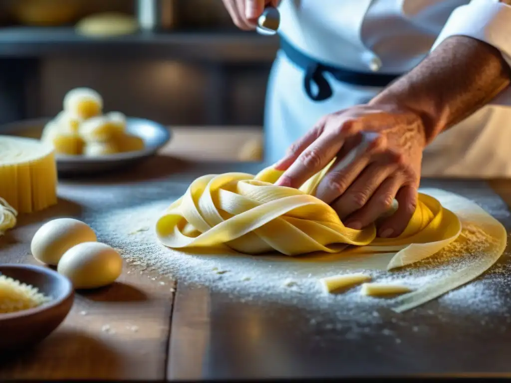 Chef experto en cocina italiana sin gluten tradicional amasando pasta con destreza