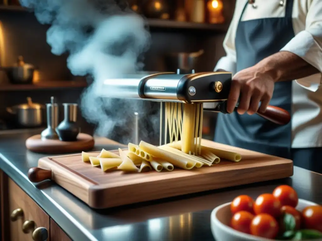 Un chef experto en una cocina italiana tradicional, usando utensilios especiales con precisión y detalle