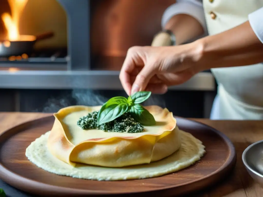 Un chef experto preparando crespelle alla fiorentina en una cocina tradicional italiana