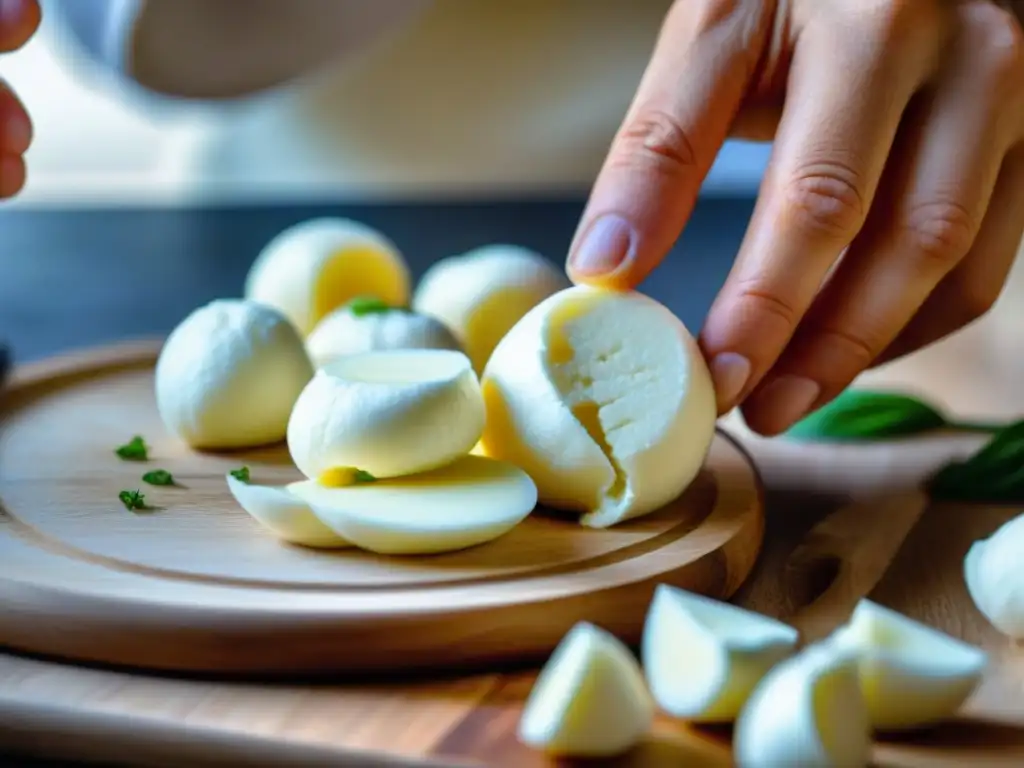 Chef experto moldea curds para receta mozzarella vegana italiana perfecta