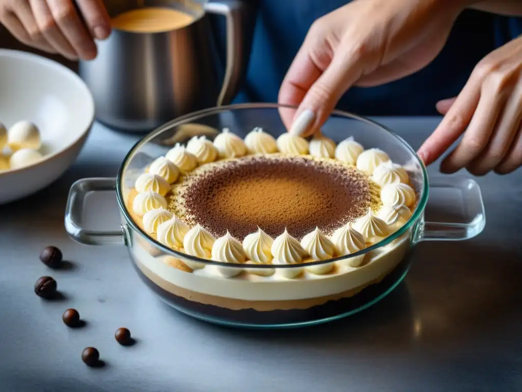 El chef experto prepara con destreza un auténtico Tiramisú italiano