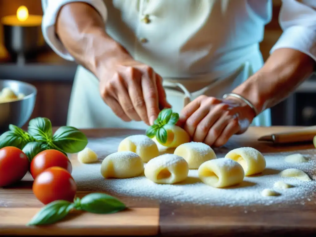 Un chef experto prepara gnocchi caseros de patata en una cocina rústica italiana