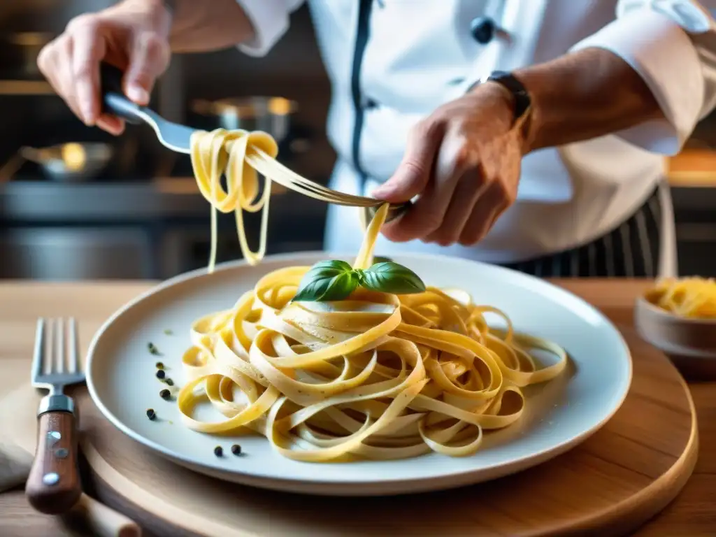 Un chef experto prepara fettuccine Alfredo, destacando la historia detrás de este plato icónico