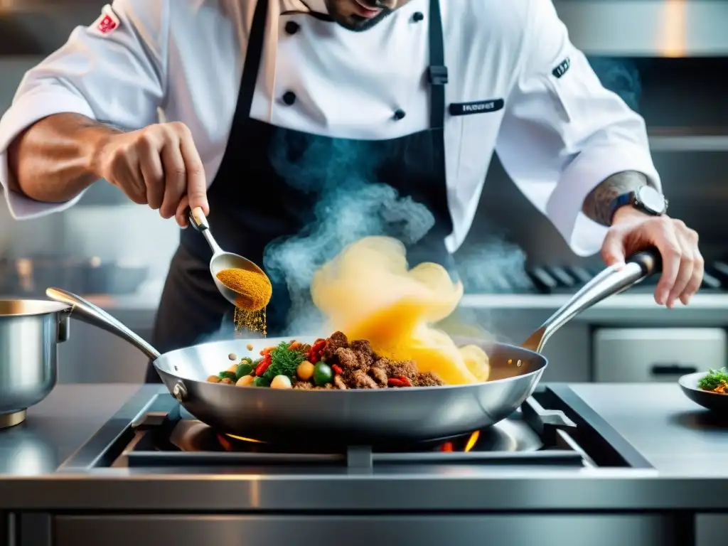 Un chef experto fusiona ingredientes italianos y especias asiáticas en una cocina moderna en el norte de Italia