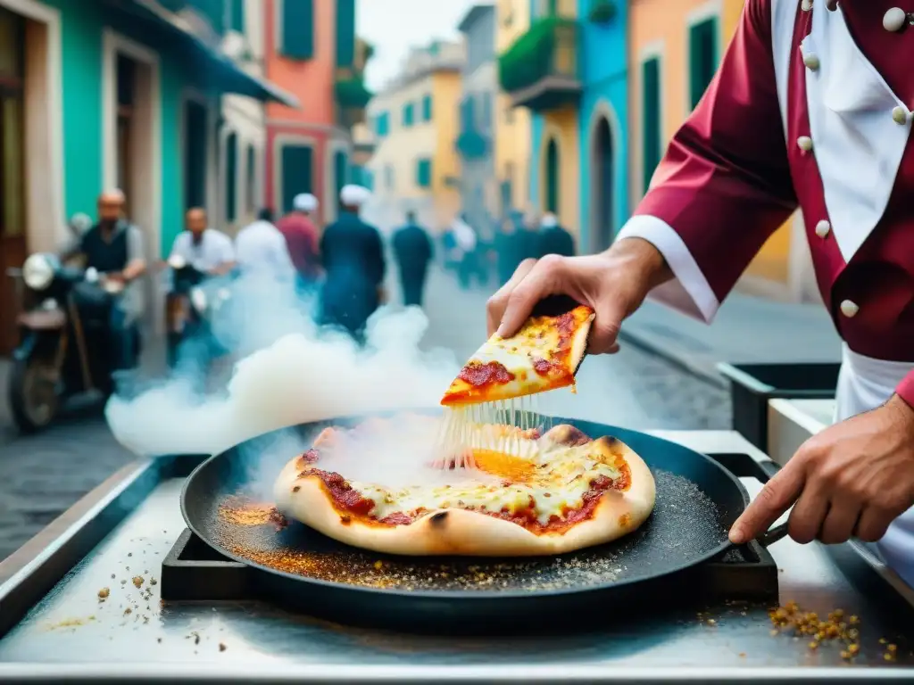 Un chef experto fríe masa de pizza en Nápoles, creando una Receta Pizza Fritta casera