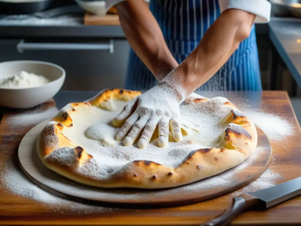 Chef experto moldea la masa para receta tradicional pizza napolitana casera